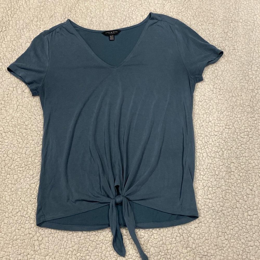 Lucky Brand Dark Powder Blue Front Knot Top